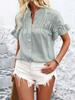 1116 European and American women's clothing casual short-sleeved pleated shirt button solid color cotton and linen stand-up collar shirt women