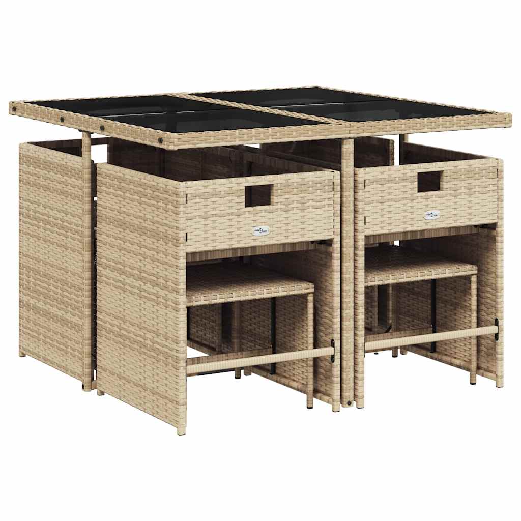 Vidaxl 9-Cz. Garden Furniture Set With Cushions, Beige, Poly Rattan