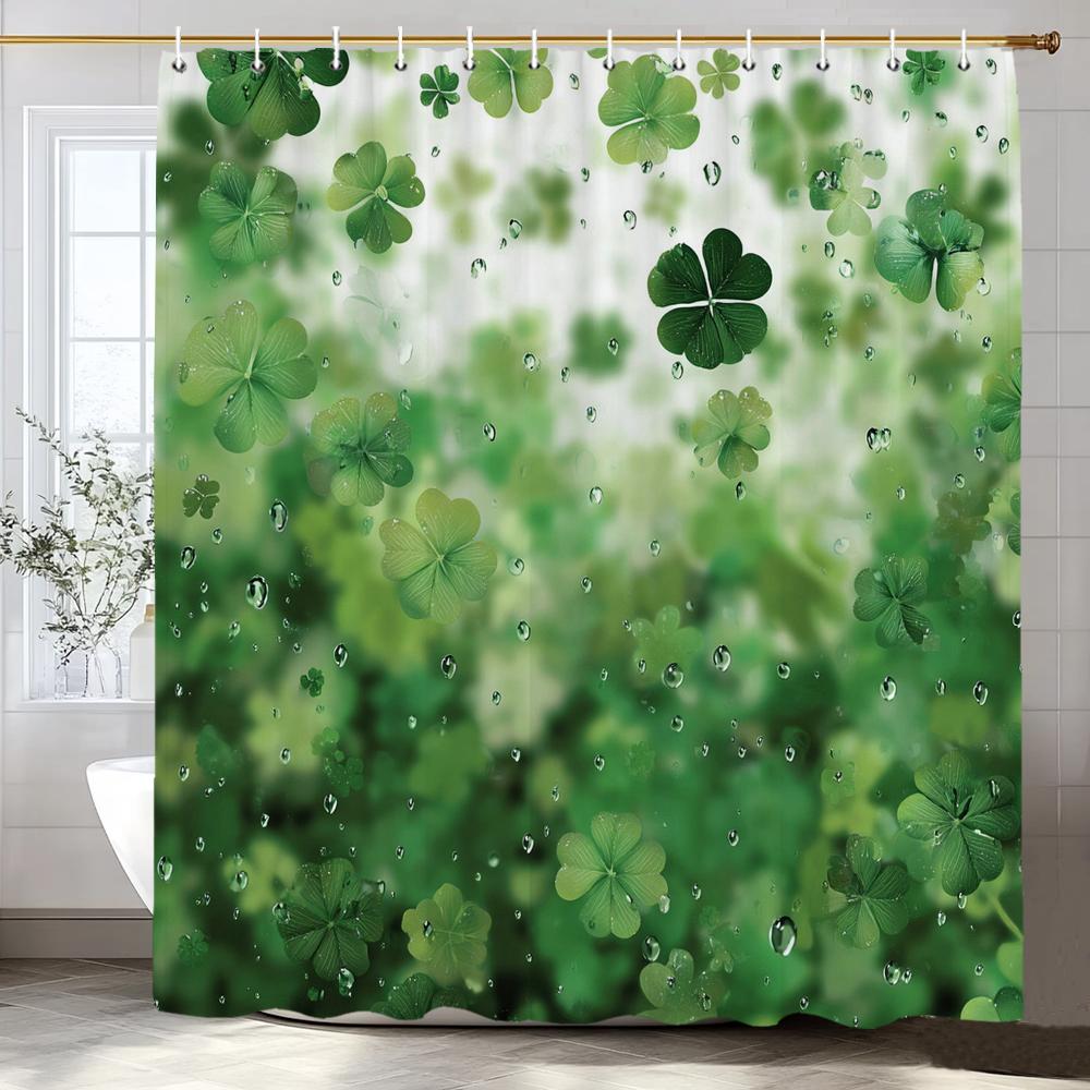 Green Leaf Plant,Clover Pattern Shower Curtain for Bathroom Modern Art Leaves Printing Decorative Shower Curtains with Hooks