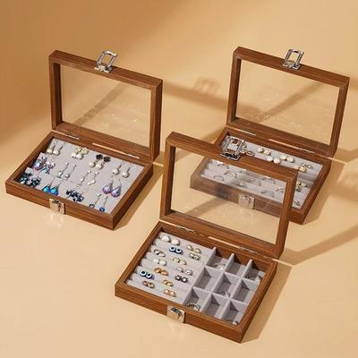 Black Walnut Solid Wood Small Jewelry Box Jewelry Storage Box Display Stand Ring Bracelet Earrings Earrings Necklace