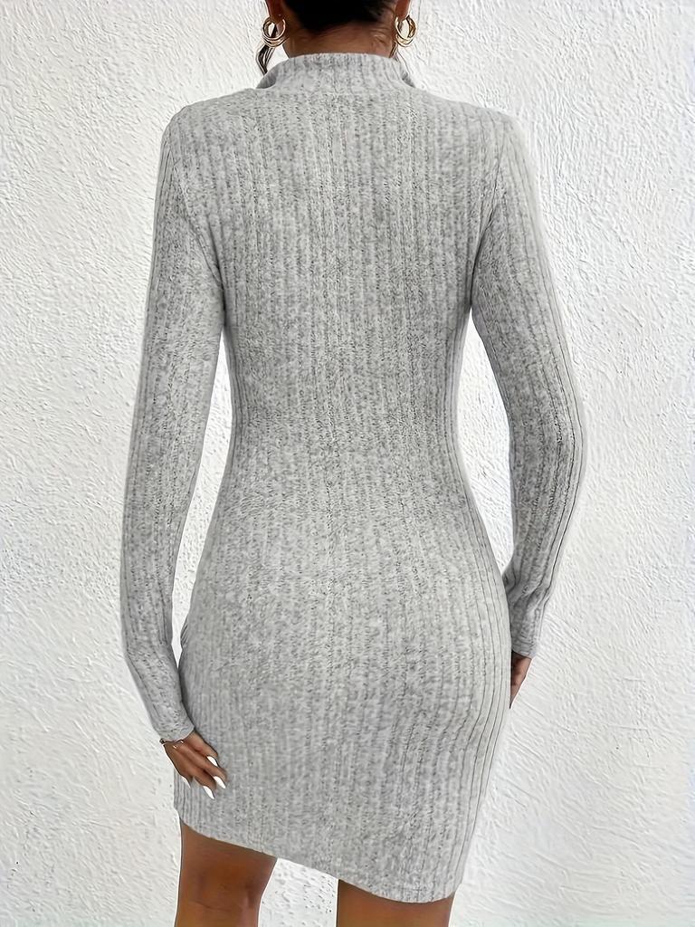 2025 Euro-American Autumn/Winter Women's Knitted Lapel Zipper Waist-Cinching Long-Sleeve Hip-Wrap Dress