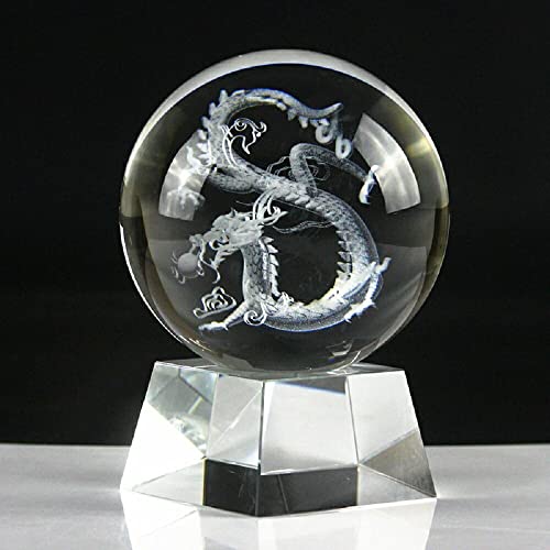 AiO JAPAN Crystal Sphere, Strongest Five-Clawed Emperor Dragon, Increases Fortune, Crystal, Feng Shui Item, Artificial (Smelted) Crystal Ball with Las