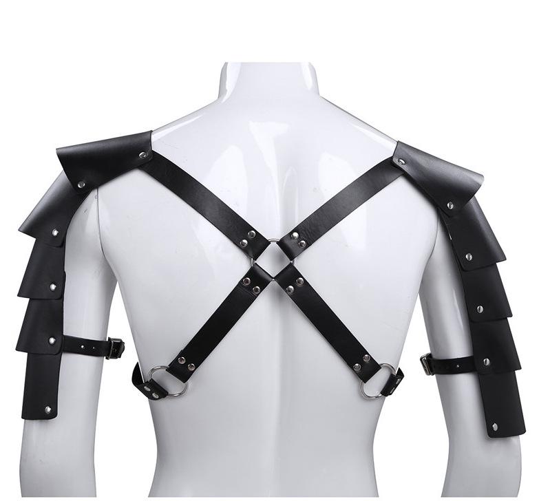 Men's Faux Leather Adjustable Shoulder Strap Corset Bodysuit SY-38