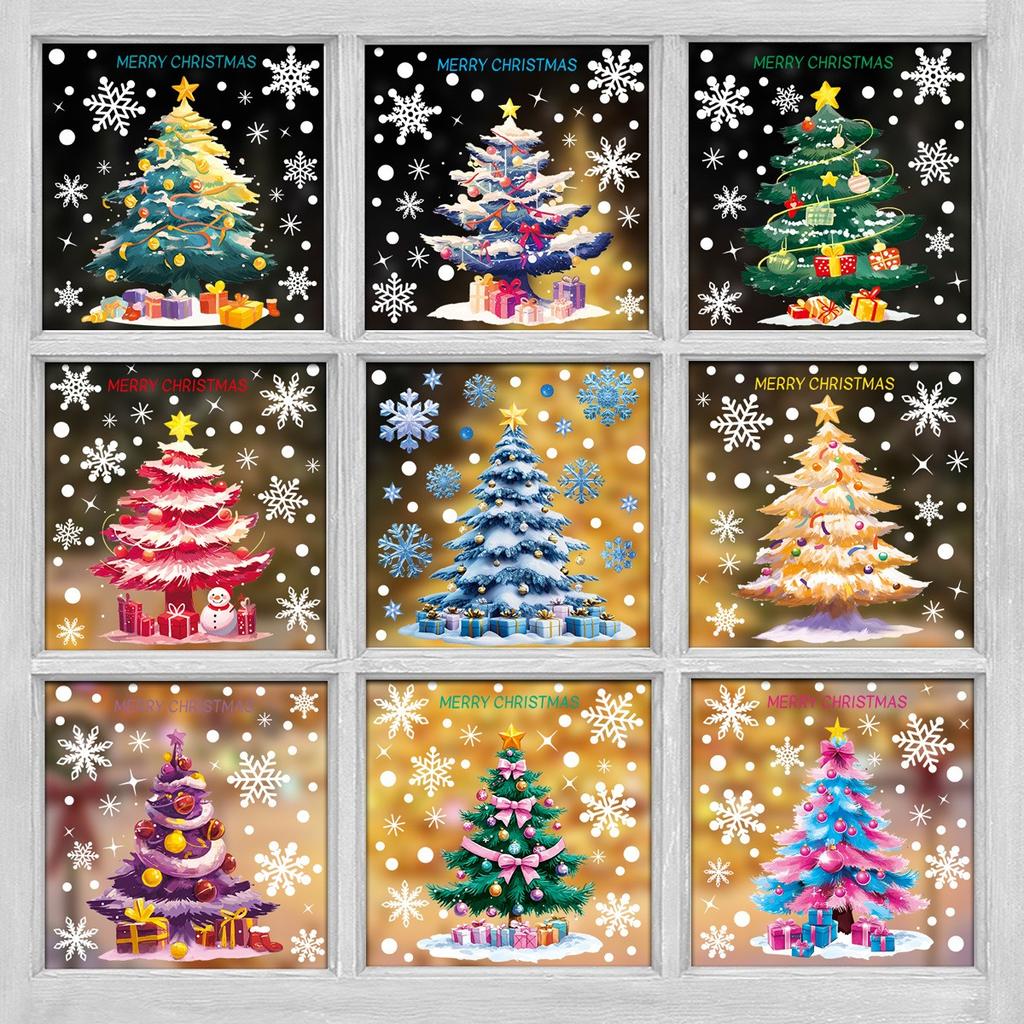 Weihnachtsdekorationen: Weihnachtsbaum Elektrostatische Aufkleber, Schaufensterdekorationen für Einkaufszentren, Schneemänner, Schneeflocken, Glasaufkleber.