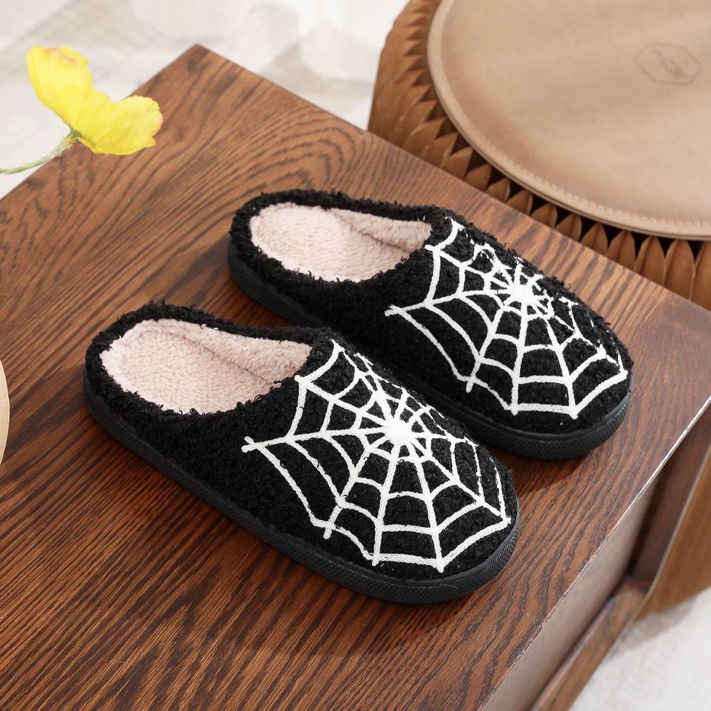 2024 Halloween Cartoon Pumpkin Funny Plush Cotton Slippers: Cute, Thick Bottom, Indoor Winter Footwear