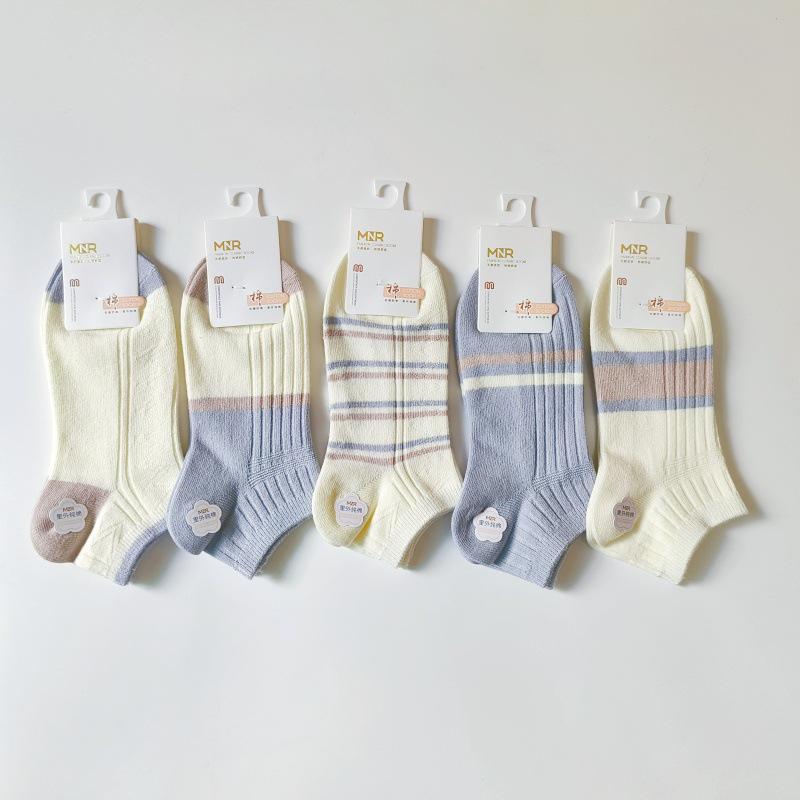 

Women s Spring-Summer Breathable Ankle Socks - Thin, Sweat-Absorbing, Non-Slip, Color Block Design Women s/Double Needle/Non-Slip Heel
