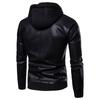 Mens Padded Hooded Leather Jacket Loose Fit Winter Casual Biker Style PU Coat