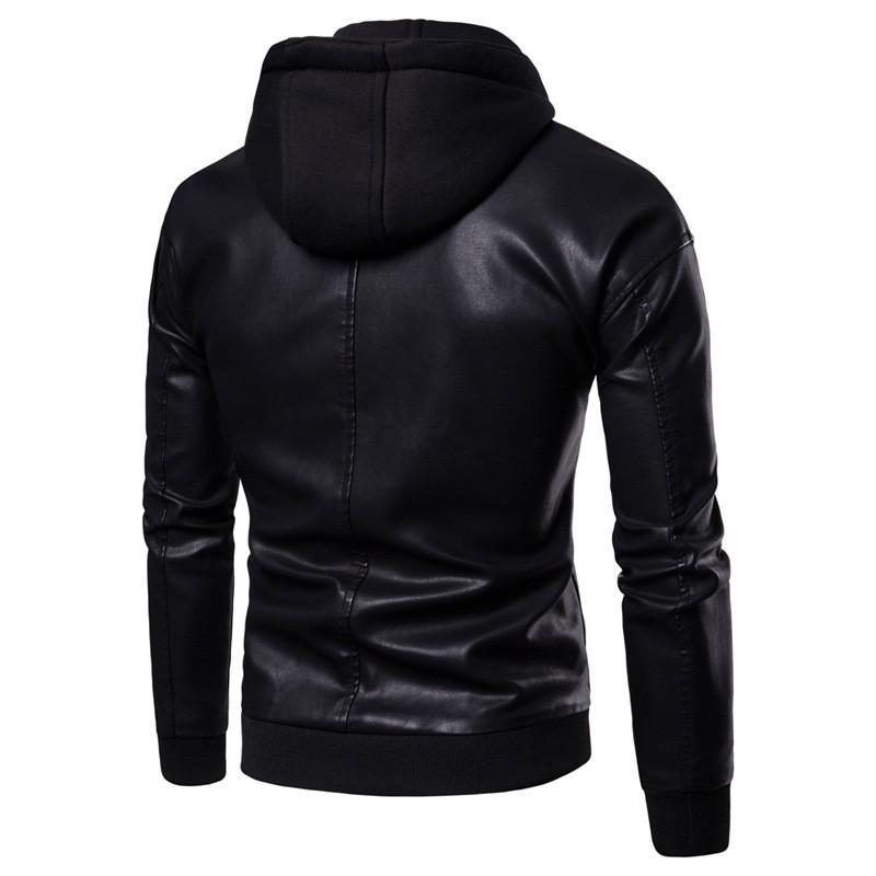 Mens Padded Hooded Leather Jacket Loose Fit Winter Casual Biker Style PU Coat