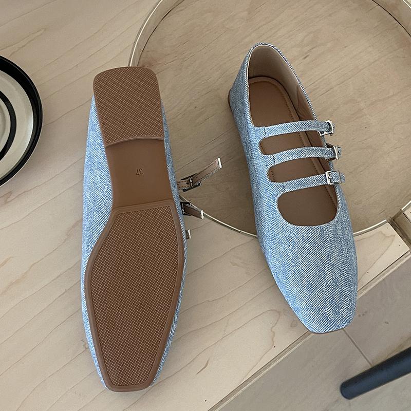 

Мода Весна Лето Туфли-балетки с пряжкой Дизайнерская Роскошная Мода Мелкий Квадратный Носок Элегантные Женские Джинсовые Туфли Обувь Женская 6(foot 230mm) синий
