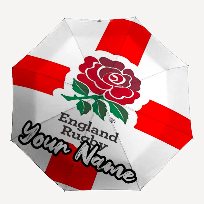 Custom Name England Rugby Theme Automatic Umbrella, Lightweight & Portable, 8 Rib, Perfect for Outdoor Travel, Birthdays, Christmas, Gifts.