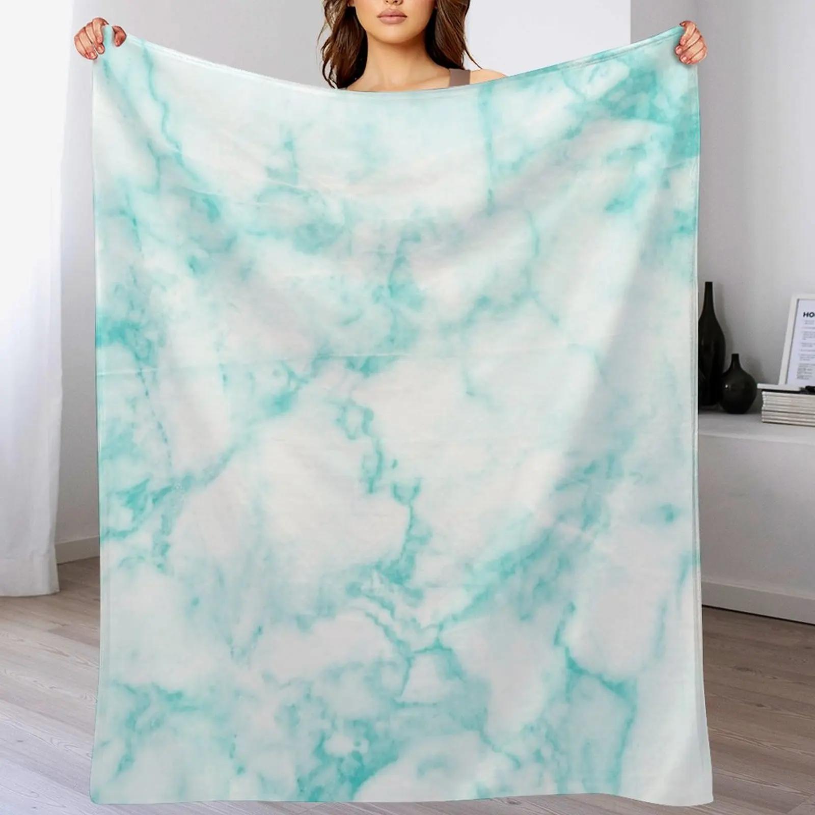 

White and Teal Marble Throw Blanket Warm Flannel Blanket for Couch Chair Bedroom 102x76cm(40x30in)