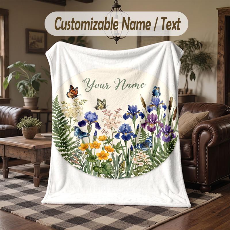 Floral Garden 3 Theme Throw Blanket Custom Name Text Personalized Blanket Soft Cozy Blanket for Home Sofa Bed