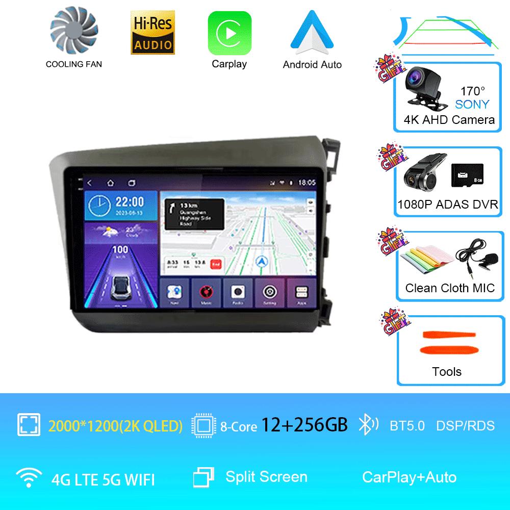 Car Radio Android 14 For Honda Civic 2012 2013 2014 2015 Stereo Wireless Carplay Multimedia Video Player Navigation GPS Wifi IPS