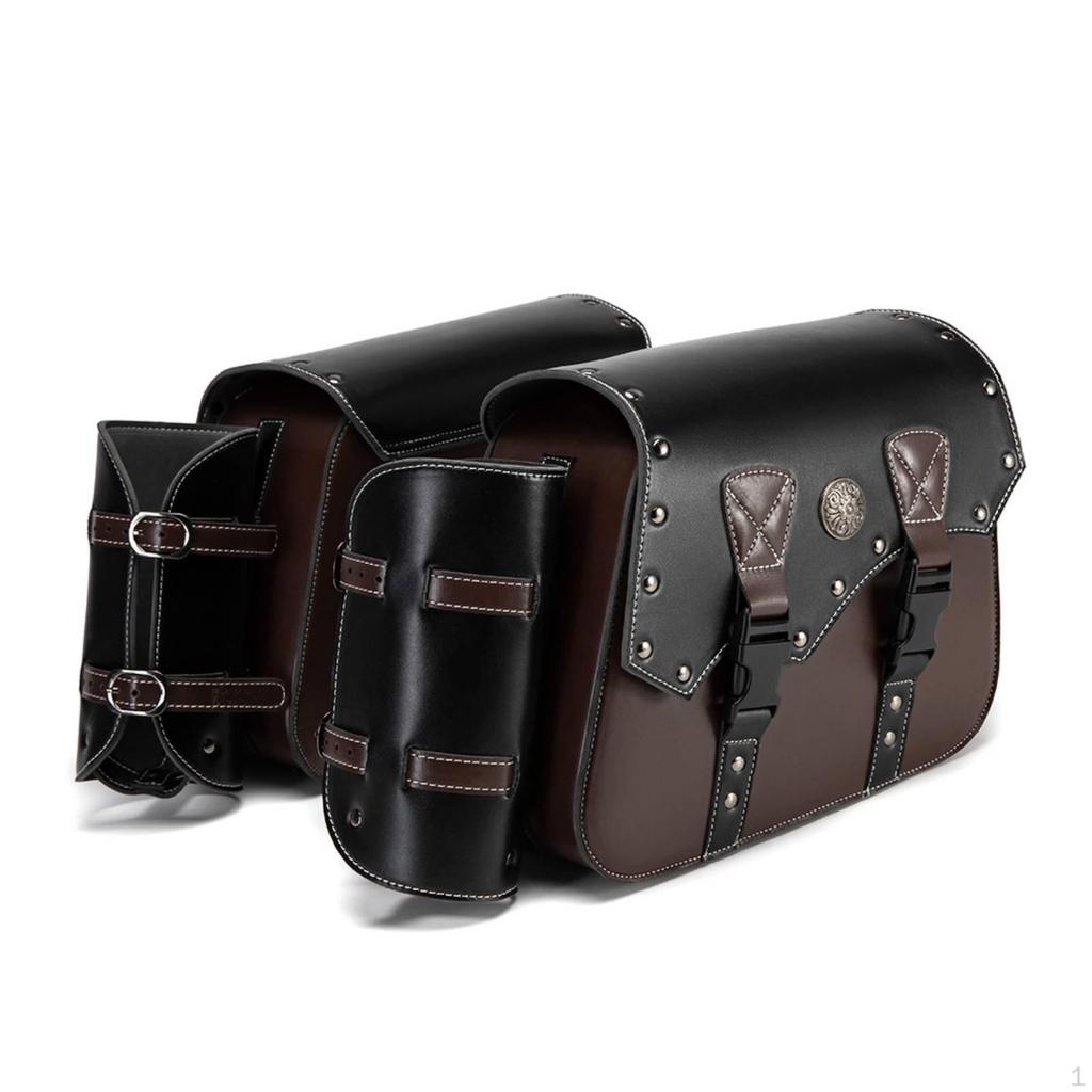 2 Pieces Motorcycle Side Bag Retro Motorbike Saddlebag Large Capacity Saddle Bags for