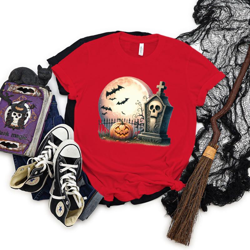 Pumpkin Skeleton Horror Halloween Tshirt Women Spooky Season Shirt Horror Pumpkin Graphic T Shirts Women Skeleton Halloween Top