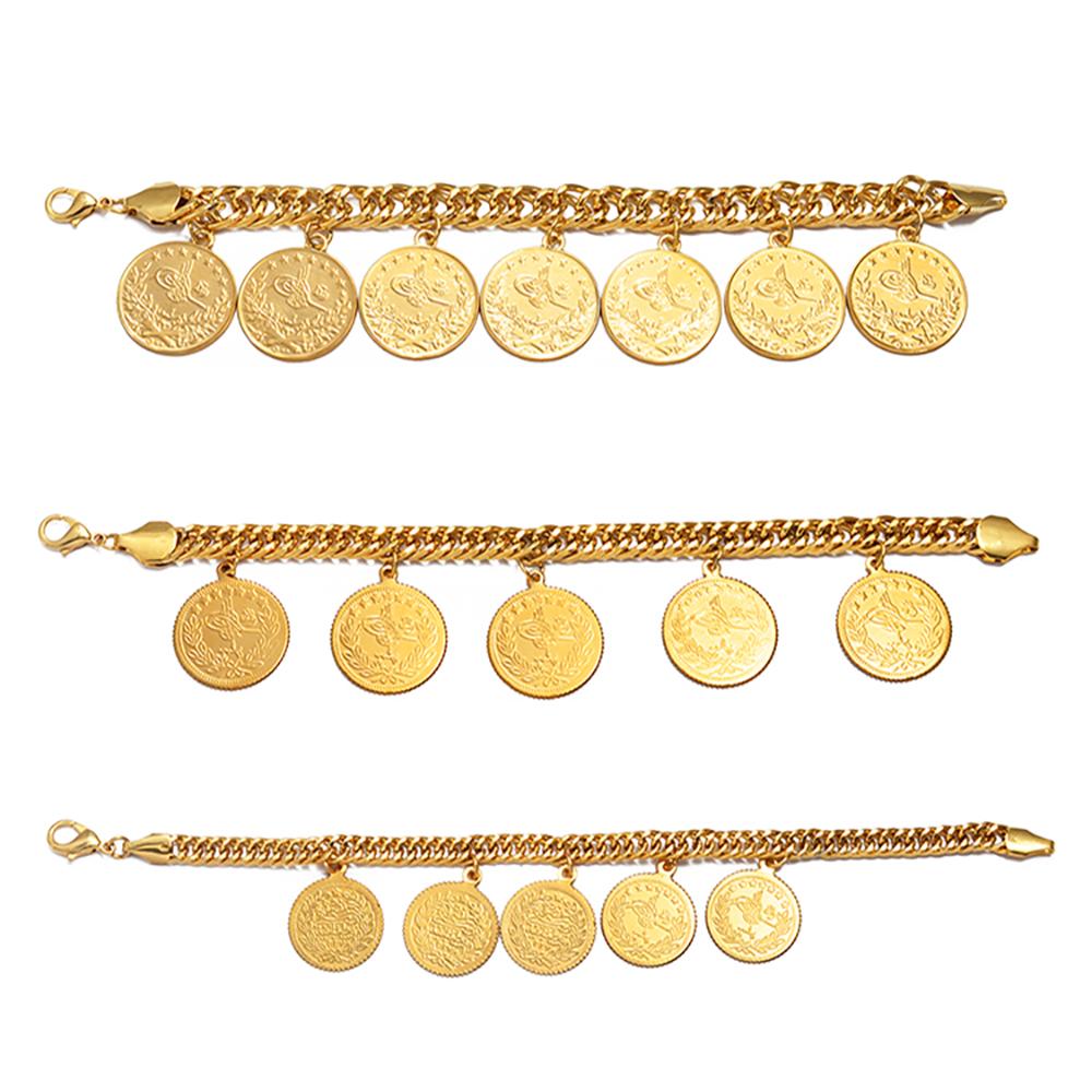 Anniyo Turkish Coin Bracelet for Women Men Turkey's Ancient Coins Banglet Turk Jewelry Gold and Silver Color #122601