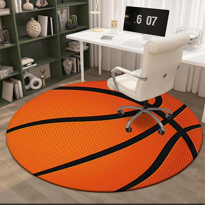 Basketball Texture Round Rug Flannel Orange Black Lines Sports Enthusiast Theme Boys Room Gym Exercise Area Floor Covering