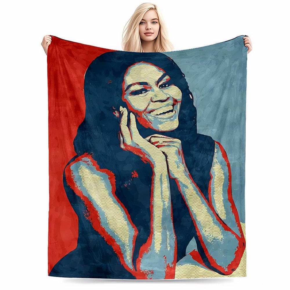 Red and Blue Portrait Blanket for All Seasons Blanket Lunch Break Throw Gift