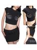 Spring Summer Street Casual Party Tops Tee Women Crop Shirt 1/4 Sleeve Round Neck Hand Shaped Crystal