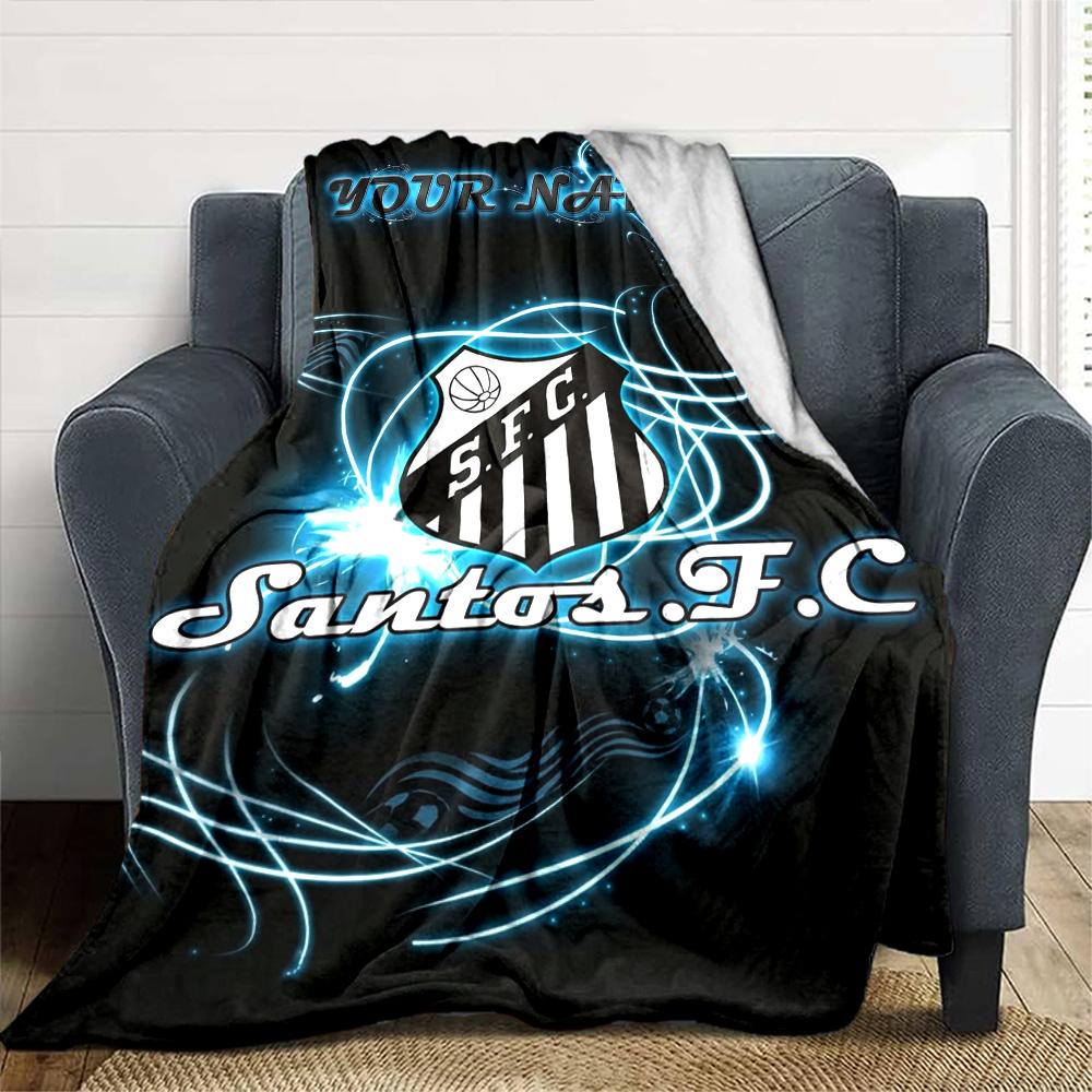 Name Custom Santos FC Print Flannel Blanket High Quality Warm Comfortable Cover for All Seasons Perfect for Gifts Home Decor