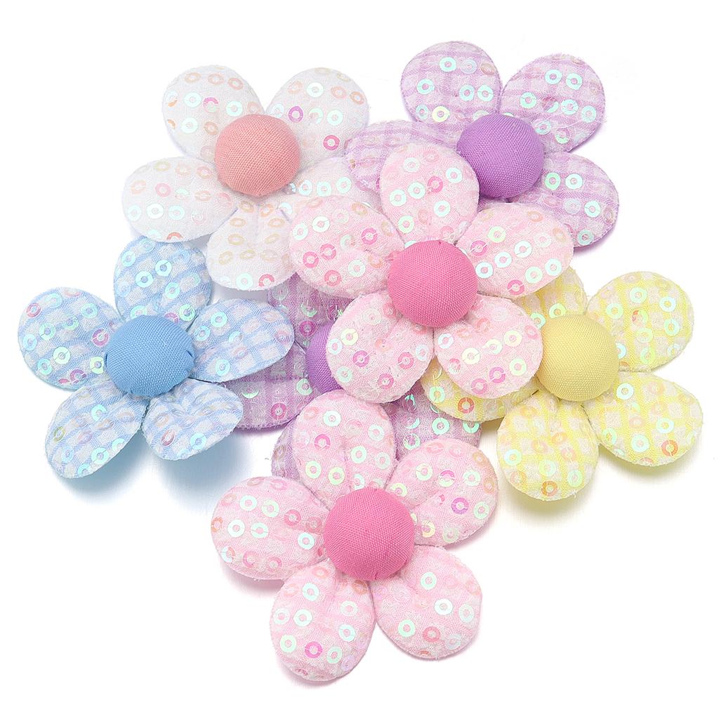 10pcs 4.7cm Colorful Sequin Checkered Flower Patches DIY Shoes Hats Applique Sewing Clothes Headgear Hair Clips Decorative Acces