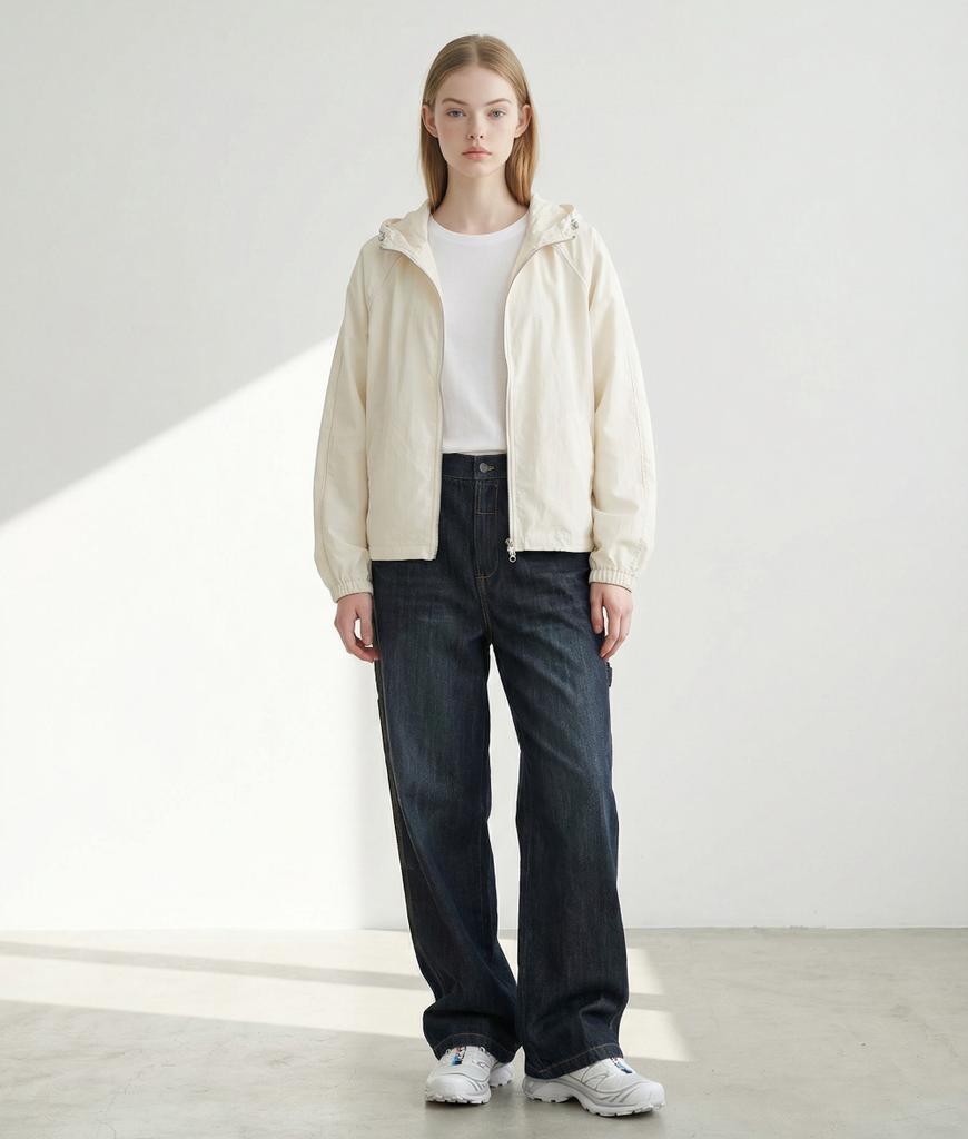 Apostrophe Comma Glossy Stitch Crop Hooded Zip-Up Jacket_Black
