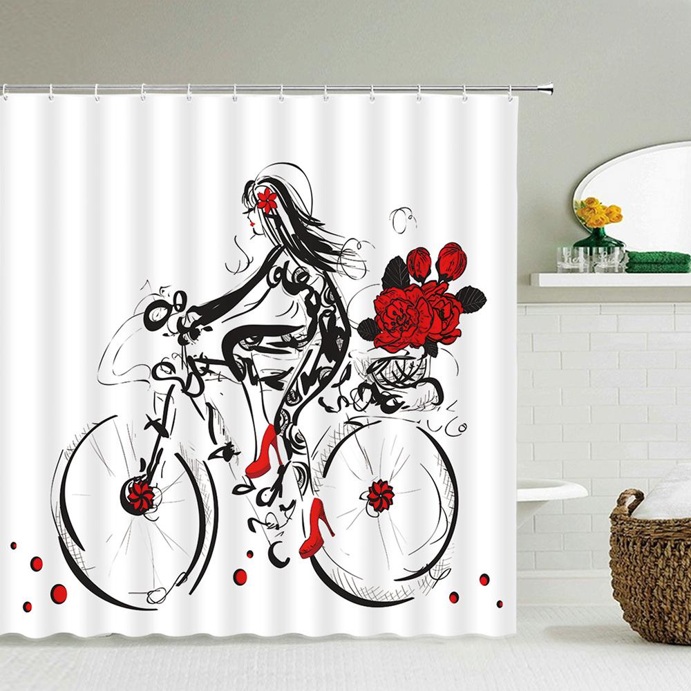 С Днем святого Валентина Шторки для душа Занавеска для ванной Роза Любовь Поцелуй Красные губы Романтический декор Душ Ванна Водонепроницаемая ткань W90xH180cm