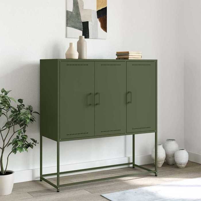 VidaXL Highboard Olive Green 100.5x39x107 Cm Steel, Sideboard, Cupboard, Side Cabinet, Cabinet, Storage Cabinet, 846540