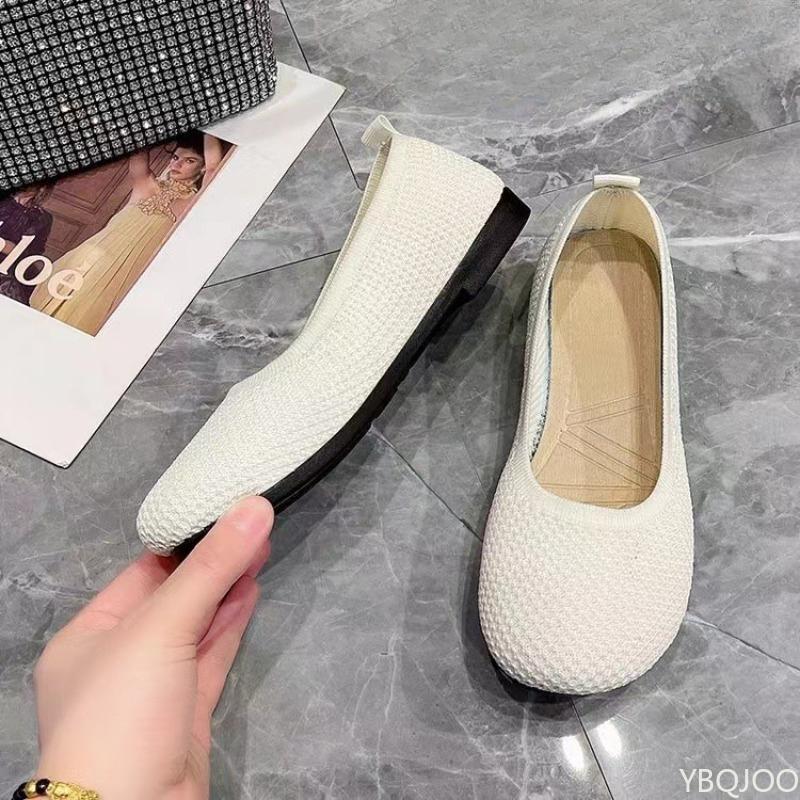 New Knitted Round Head Simple Solid Color Breathable Soft Bottom Outdoor Women's Shoes Suitable for Daily Commuting Leisure