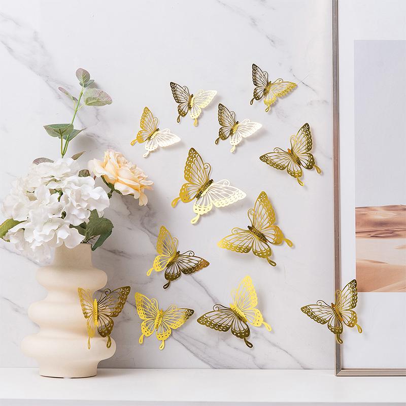 12Pcs/set 3D Hollow Butterfly Wall Sticker for Home Decoration DIY Wall Stickers Modern Wall Art Living Room Decoration