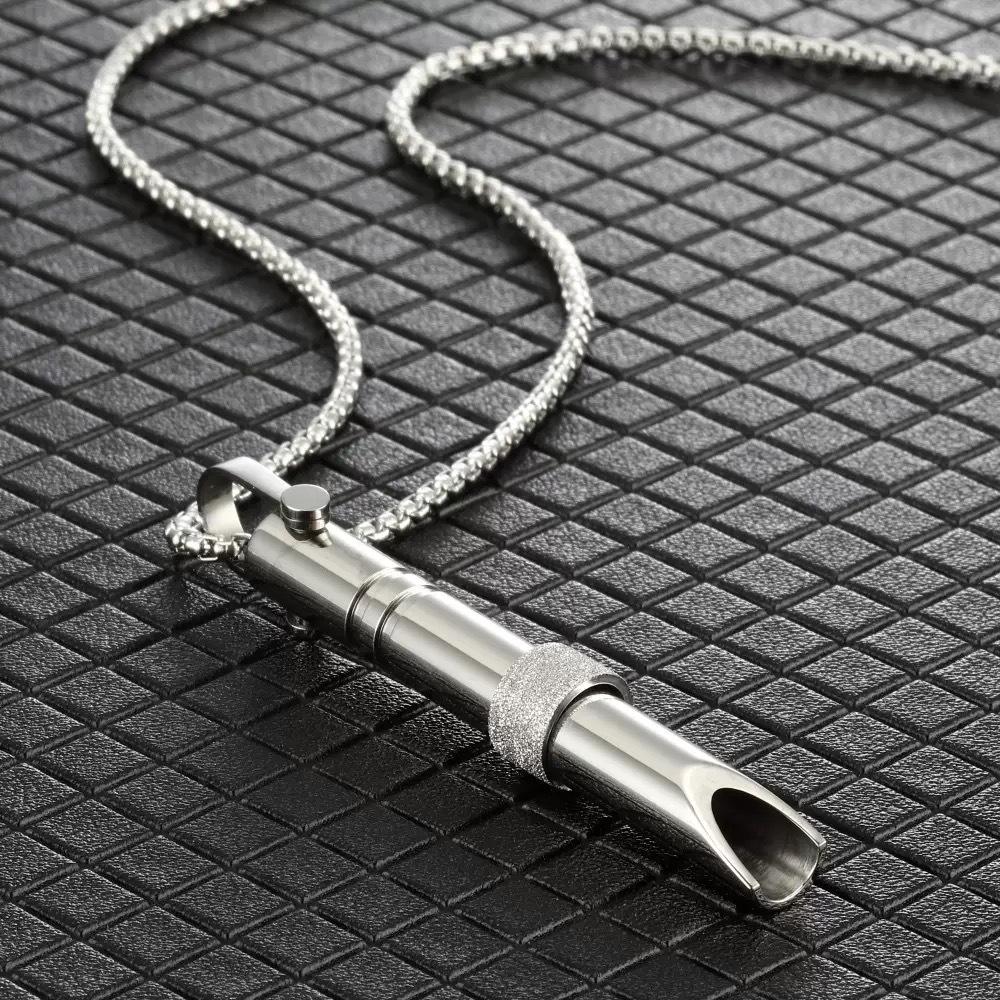 Titanium Steel Mindfulness Pendant with Breathing Whistle and Rotating Beads