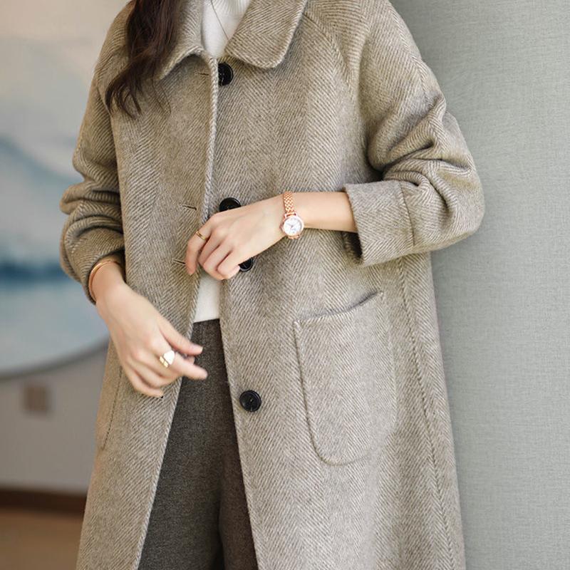 Dicker Wollmantel für Damen Koreanischer Stil Lockerer Schnitt Mittellang Elegant Mode Herbst Winter Neuankömmling Kleinere Größenfreundlich
