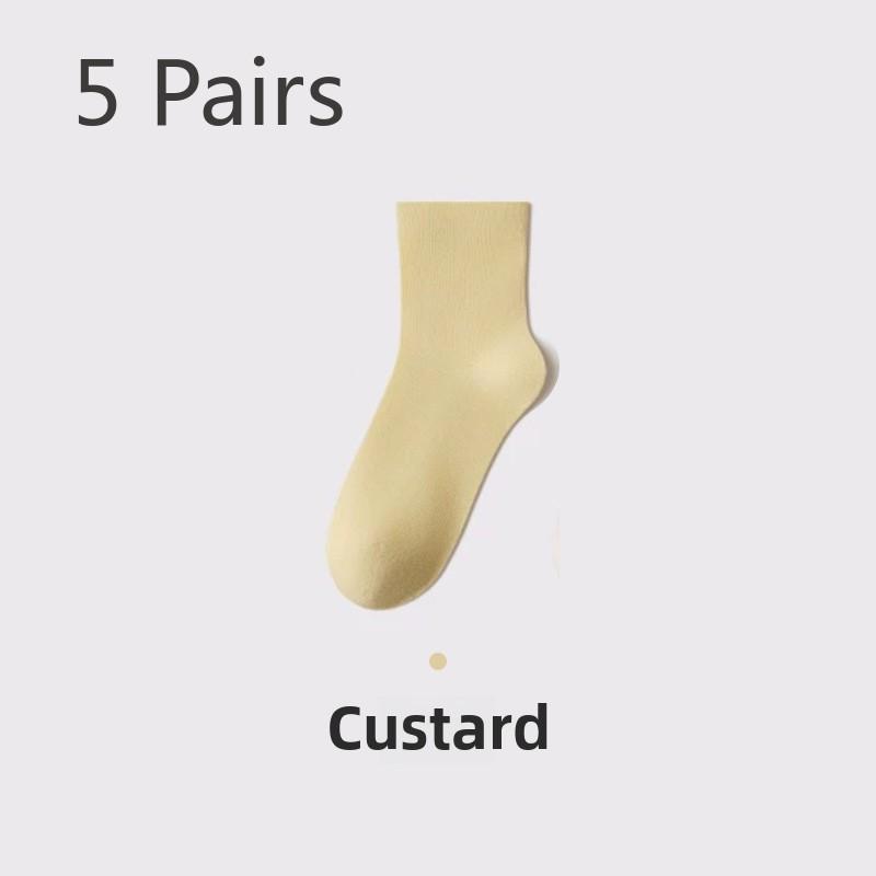 5 Pairs of Solid Color Female Absorbent Breathable Anti Pilling Midtube Boneless Socks