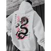 Black Dragon Cherry Blossom Print Hoodie Loose Drop Shoulder Unisex Pullover Sweatshirt Couples Winter Casual Wear