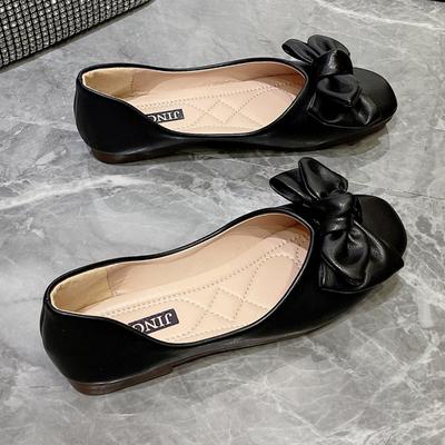 Single Shoes Women's Spring and Summer New Flat Bottom Soft Bottom Bow Round Head Shallow Mouth One Pedal Women's Shoes Batch