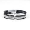 Multi Layer Leather Bracelet with Cross Pendant and Beaded Accents Adjustable Magnetic Clasp for Men and Women Bohemian Style Jewelry Accessory