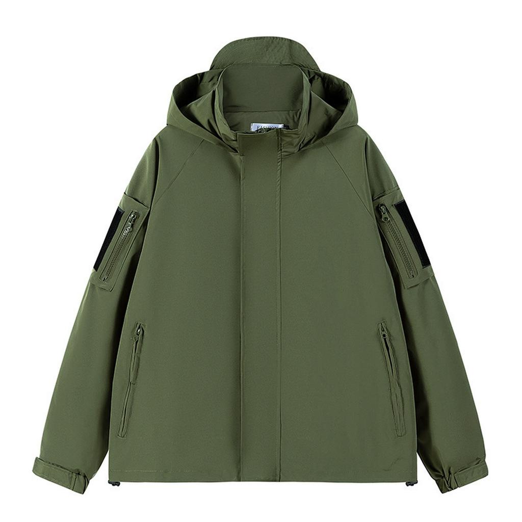 Men Fake Two Loose Work Jackets Trendy Plankton Hooded Charge Top Coat