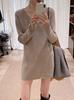 Simple V-Neck Knit Dress - Women's Slimming Mid-Length Wool for Autumn Winter