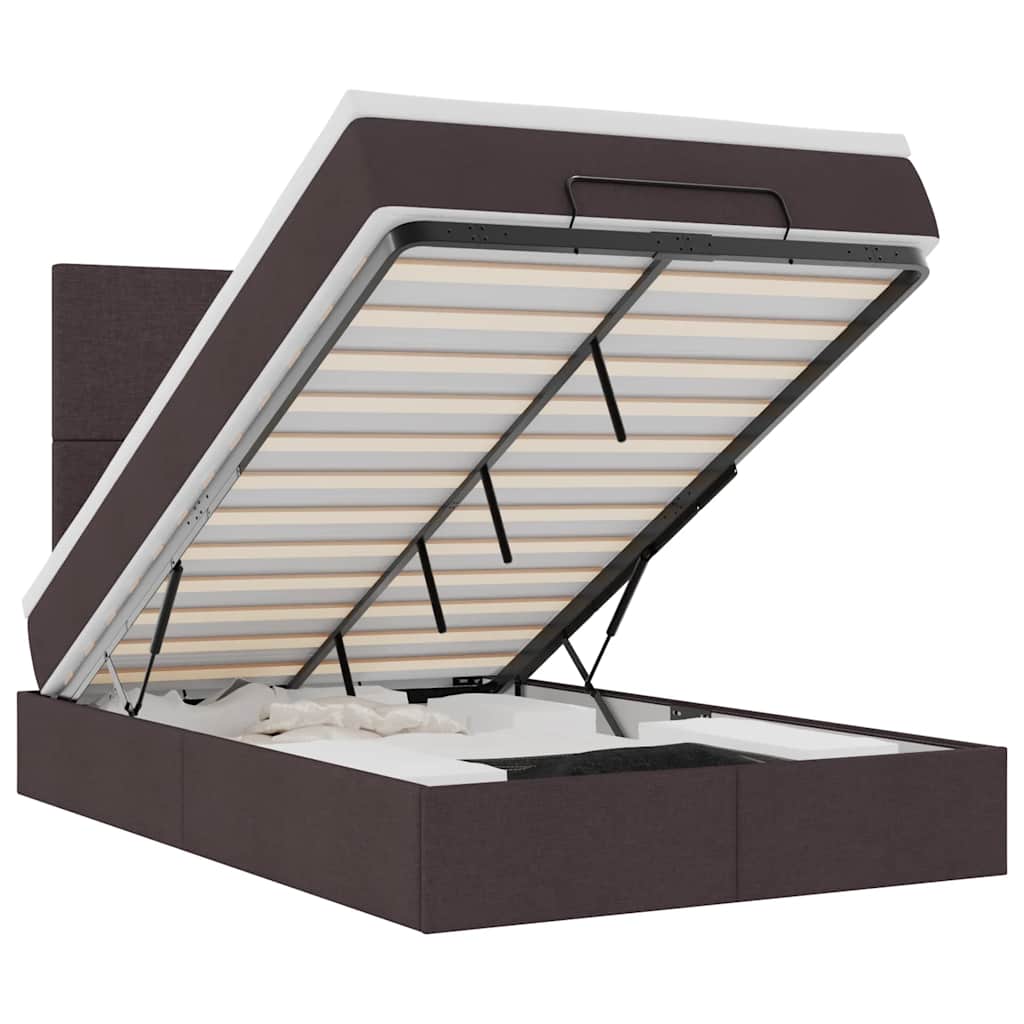 Enjoy a restful night s sleep with this ottoman bed with mattress and LED lighting in dark brown measuring 120 x 190 cm
