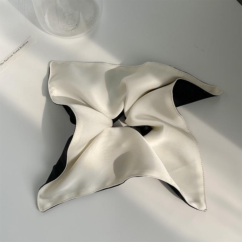 Two-Tone Satin Square Scarf Hair Tie: Fashionable Elastic Band for Women's Hair