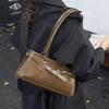 PU Leather Retro Shoulder Bag Large Capacity Boston Pillow Handbag with Metal Belt Buckle Leisure Armpit Bag Commute Handbag