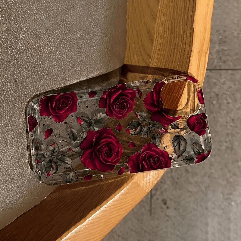 Wine Red Rose Design Drop-proof Soft Phone Case for Apple 12-17 Pro/Plus