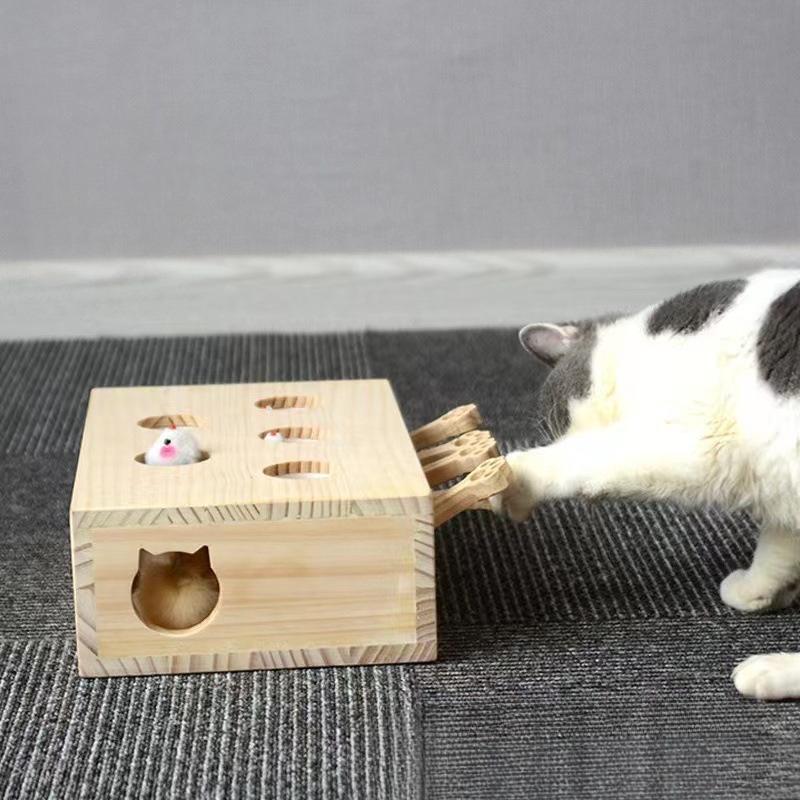 Solid Wood Cat Toy Self-hi Boredom Relief Artifact Mouse Doll Whack-a-mole Cat Stick Simulation Plush Toy Products