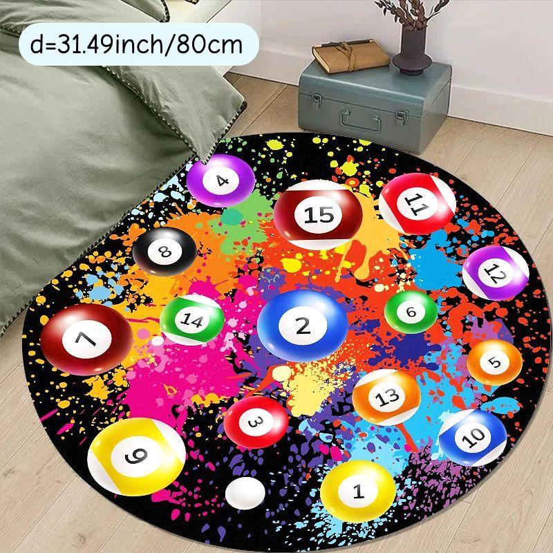 Round Billiard Balls Rug Game Room Decor Soft Flannel Carpet Living Room Bedroom Unique Design Floor Mat Home Decoration