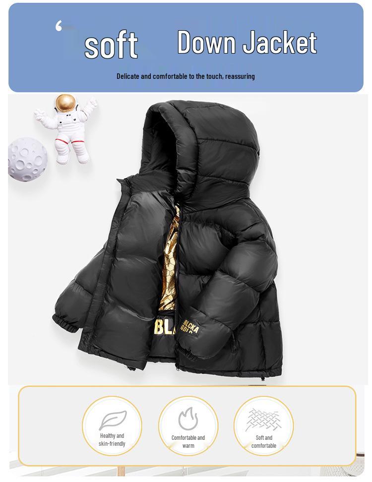Kids' Black & Gold Thickened Down Puffer Jacket - Winter Coat for Boys & Girls