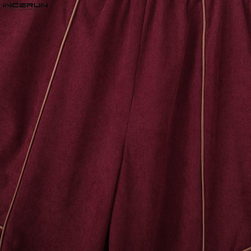 INCERUN Men Elastic Waist  Stitching Casual Long Texture Drop-crotch Pants Trousers