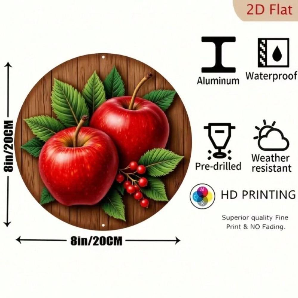 Metal Poster Red Apple Branch Round Kitchen Wall Art