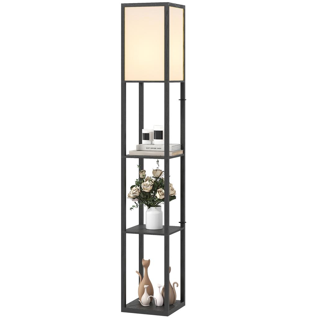 Floor Lamp with Shelves, 3 Layer Column Modern Standing Lamp for Living Room, Bedroom, Office, Bulb not Included, Black