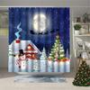Christmas Shower Curtain Snowflake Bathroom Curtain, Merry Christmas Bathroom Decoration Blue Cartoon Snowman Bathroom Decor