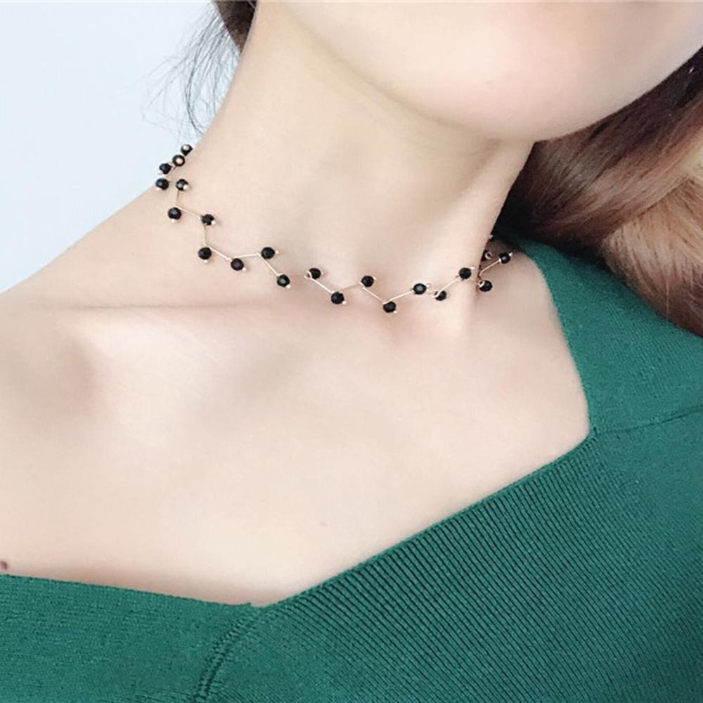 2024 New Arrivals Hot Fashion Black Crystal Necklace Kolye Collier Simple Cross Strand Beaded Chokers Necklaces Women Jewelry